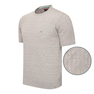 Loreto Cable Knit Crew Neck Short Sleeve - Grey Melange
