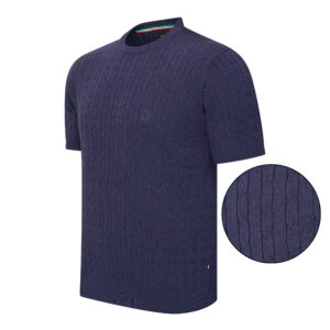 Loreto Cable Knit Crew Neck Short Sleeve - Navy
